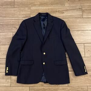 Vintage Ralph Lauren 2 Button Navy Blue Blazer Size 40 R Gold Buttons